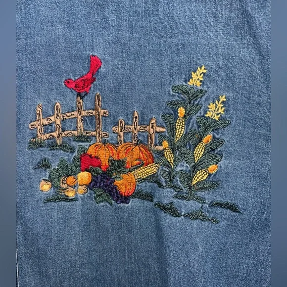 Vintage Solutions Denim Shirt Embroidered Harvest Scarecrow Pumpkin Size M - Picture 5 of 9